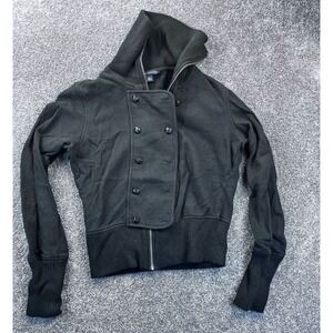 Banana Republic Womens Double‎ Breasted Cropped Hoodie Jacket S Black